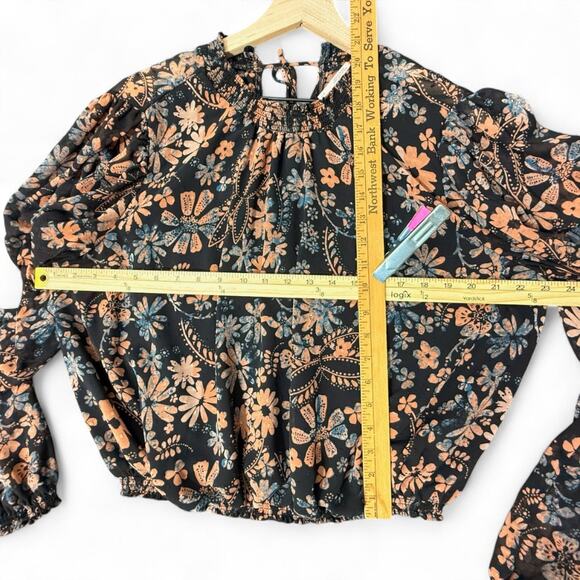 Free People Clarissa Printed Midnight Combo Top M Moody Fairygoth Smocked Boho - Picture 8 of 8